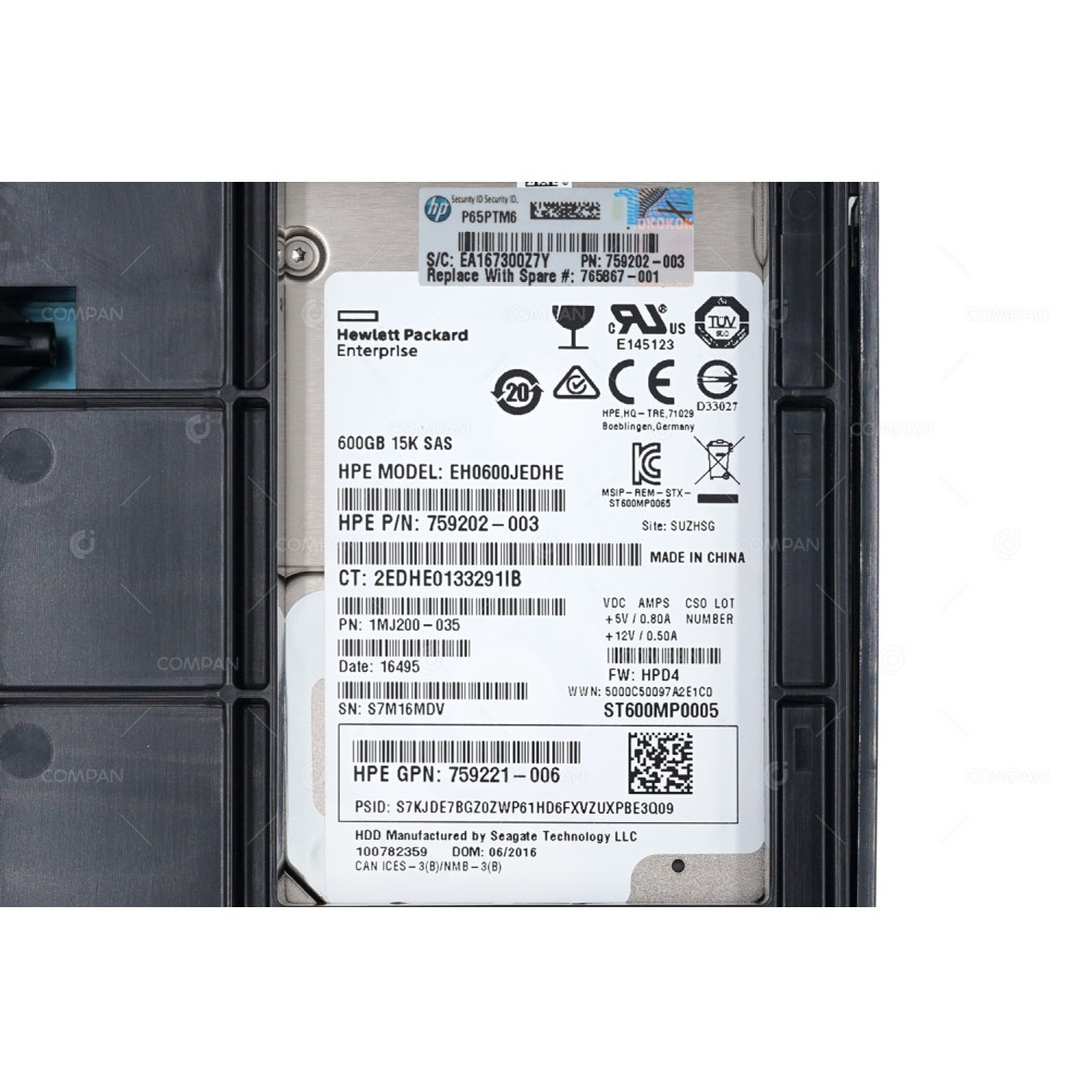 765867-001 HP HDD 600GB 15K SAS 12G 2.5 IN 3.5 HOT-SWAP